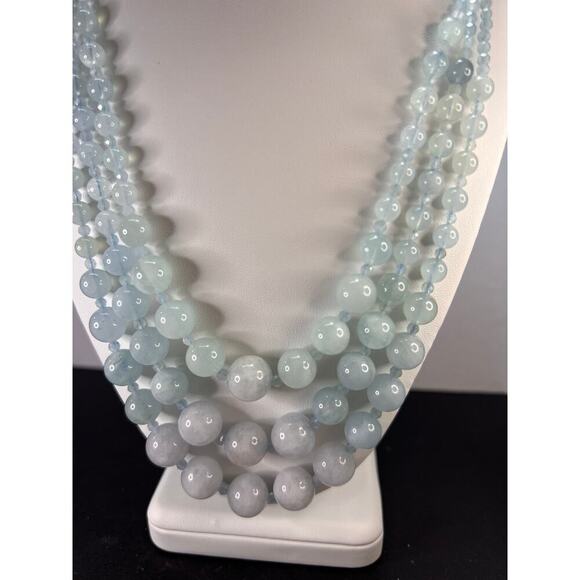 Triple strand aquamarine necklace with sterling silver lobster clasp - Picture 3 of 11